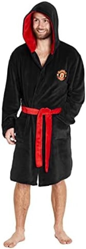 Manchester United F.C. Dressing Gown for Men, Mens Fleece Robe, Soccer Gifts