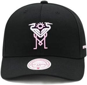 Mitchell & Ness Inter Miami CF MLS Great White Herons Low Profile Precurved Snapback Hat Cap - Black/Light Pink