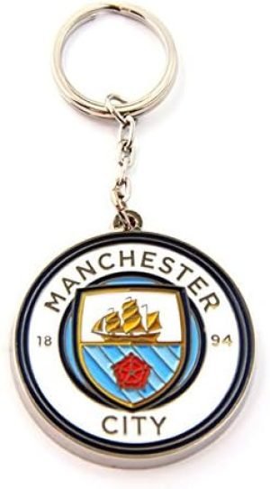 Manchester City FC Official Metal Football/Soccer Crest Keyring (One Size) (White/Blue)
