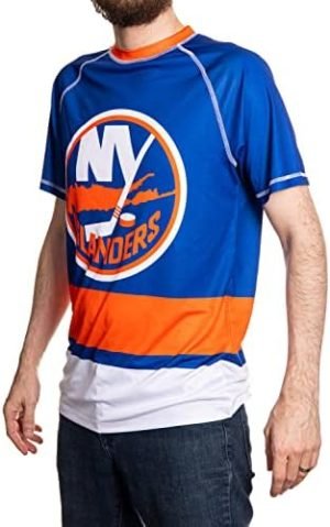 NHL New York Islanders Performance Quick Dry Moisture Wicking Rash Guard Short Sleeve Shirt