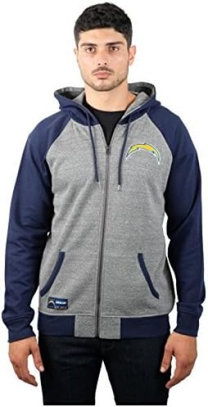 Ultra Game NFL Men's Full Zip Soft Fleece Raglan Hoodie
