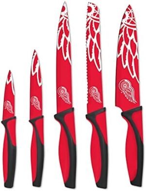 NHL 5-Piece Kitchen Knife Set - Includes Chef Knife, Bread Knife, Carving Knife, Utility Knife, Paring Knife - Durable & Dishwasher Safe - Ideal Gift for the Loyal Sports Fan