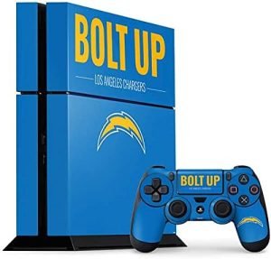 Skinit Decal Gaming Skin Compatible with PS4 Console and Controller Bundle - Officially Licensed NFL Los Angeles Chargers Team Motto Design