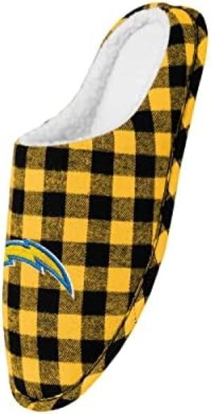 FOCO Men's NFL Sherpa Lined Buffalo Check Memory Foam Slippers