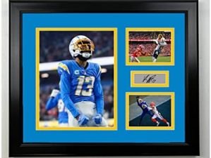 Framed Keenan Allen Los Angeles Chargers Facsimile Laser Engraved Signature Football 15"x12" 3 Photo Collage