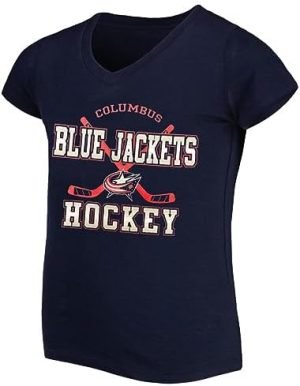 Outerstuff Columbus Blue Jackets Juniors Girls 4-16 Team Logo V-Neck T-Shirt