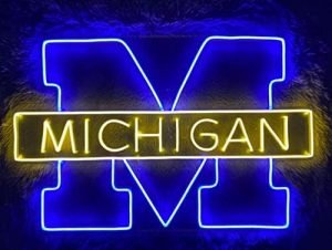Michigan Neon Signs for Wall Decor Handmade Sign Home Sports MW Team Man Cave Custom Beer Bar Pub Recreation Room Lights Width Size:17inch