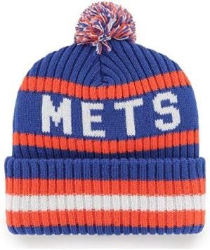 ’47 MLB New York Mets Primary Logo Bering Cuffed Knit Pom Beanie Hat