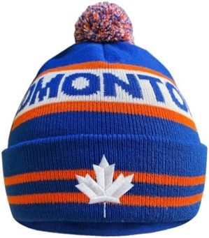 Dutern Canada Maple Leaf Edmonton City Hockey Embroidery Classic Pom Cuff Edmonton Beanie Hat Cuffed Winter Hat Knit Toque Skull Cap Blue