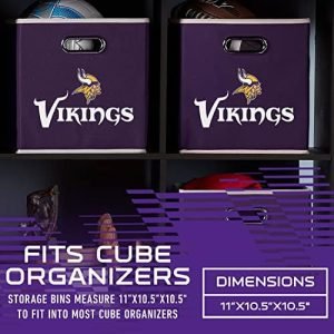 Franklin Sports NFL Minnesota Vikings Storage Bins – Collapsible Cube Container + Storage Basket – 11″x11″