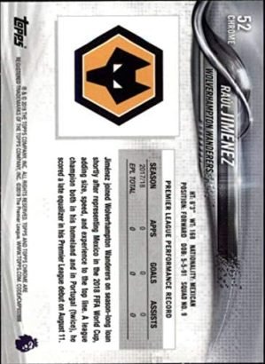 2018-19 Topps Premier League Soccer #52 Raul Jimenez Wolverhampton Wanderers