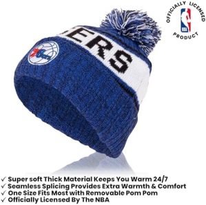 Ultra Game NBA Philadelphia 76ers Youth Soft Winter Beanie Knit Hat and Touch Screen Gloves