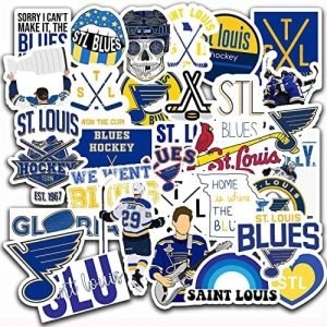 29 PCS Fanart Stickers Blues St Louis Team Hockey Stickers for Water Bottle Laptop Aesthetic Skateboard Bumper Car Bike Stickers 2-2.5 inches