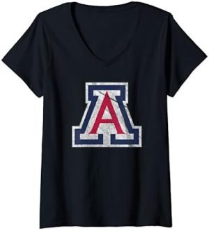 Womens University of Arizona Wildcats Distressed Primary V-Neck T-Shirt