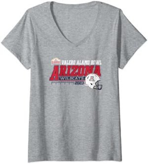 Womens Arizona Wildcats Alamo Bowl 2023 Football Helmet Gray V-Neck T-Shirt