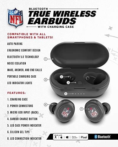 Auricolari Wireless SOAR True Wireless NFL Green Bay Packers - Cuffie Bluetooth 5.0 Con Custodia Di Ricarica, Microfono Integrato, Licenza Ufficiale