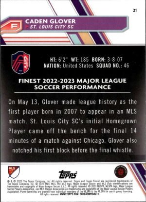 2023 Topps MLS #21 Caden Glover ST. Louis City SC Trading Card